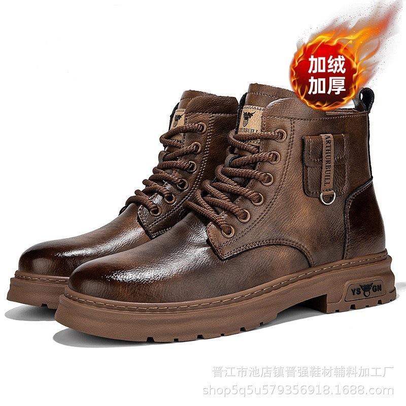 

Зимние новые ботинки Мартин ретро износостойкие кожаные ботинки средней высоты бархатные и хлопковые повседневные мужские ботинки 39