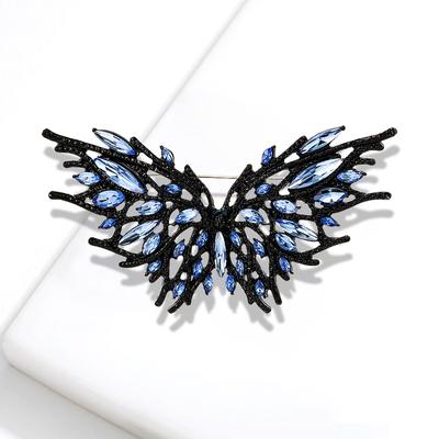 Weibliche Mode Vintage Kristall Schmetterling Broschen Für Frauen Luxus Schwarz Farbe Legierung Blau Stein Tier Brosche Sicherheitsnadeln 