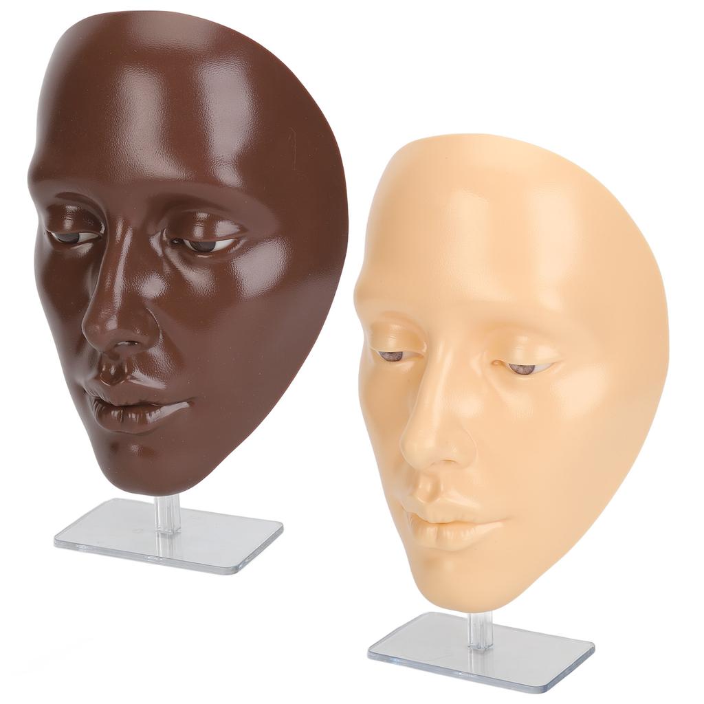 2 Set Makeup Practice Face 5D Silicone Full Face Makeup Mannequin Face with Stand for Emerging Makeup Artist