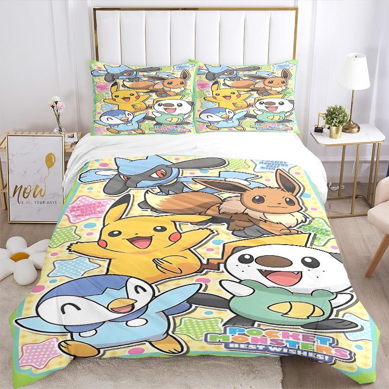 3pcs Pokemon Duvet Cover Set - Machine Washable, Includes 1 Duvet Cover and 2 Pillowcases, No Core Included, All-Season Home Decor for Dorms