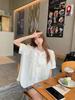 Women's Trendy White Puff Sleeve Lace Collar Casual Summer Top