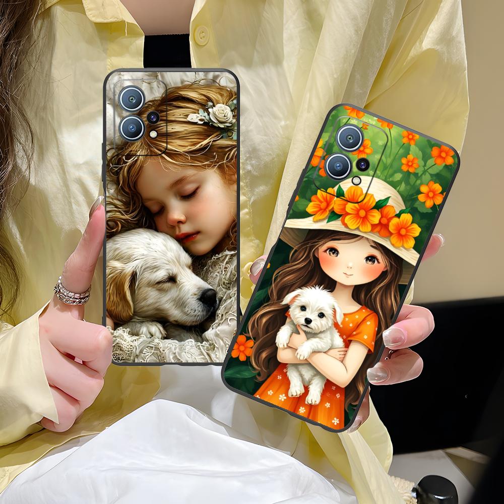 Girl Dog Puppy Matte TPU Mobile Phone Case for Huawei P60 P50 P40 P30 P20 P10 P9 P8 Pro Lite Plus Colorful Printing Cover
