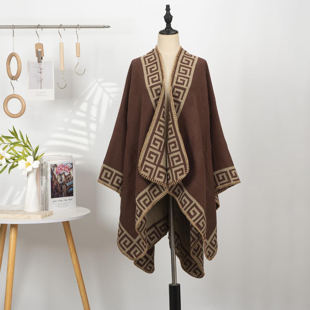 Chinese Imitation Cashmere Embroidered Shawl Women'S Ethnic Style Flower Print Cape Jacket Warm Scarf