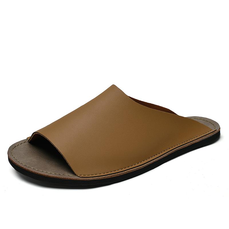 Fashion Stylish Casual Leather Mens Slippers Fashion Men's Summer Beach Flats Breathable Half Drag Sandals Male Flip Flops Soft Slides