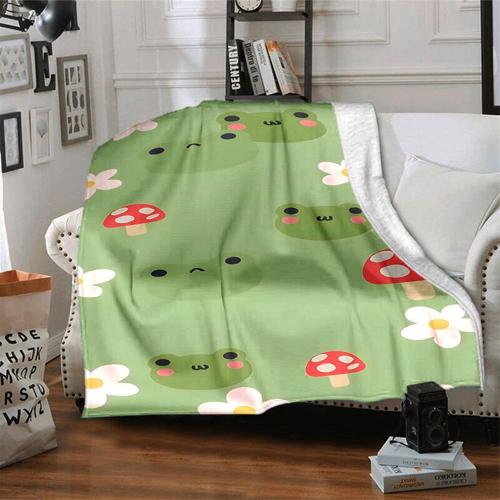 1pc froggy flowers Throw Blanket Soft Flannel, Cozy All Season Polyester Perfect for Home, Office