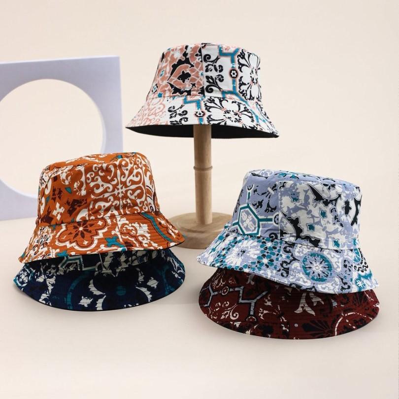 Double-Sided Hat Female Bohemian Print Bucket Hat Outdoor Outing Visor Retro Basin Hat Tide