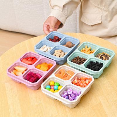 4 pezzi di scatole per snack con 4 scomparti, contenitori riutilizzabili con coperchio facile da aprire, contenitori per snack per bambini e adulti, contenitori per alimenti impilabili per la scuola, la casa, i viaggi