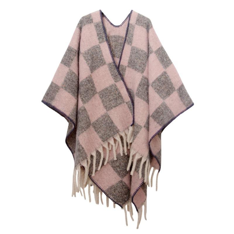 New autumn and winter circle yarn imitation mohair thickened jacquard checkered cross shawl