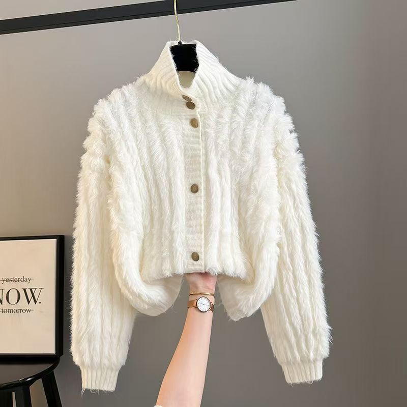 Turtleneck Sweater Women Loose Short Sweater Cardigan Long Sleeve Single Breasted Jacket High-end Temperament Coats Winter Women Sweaters