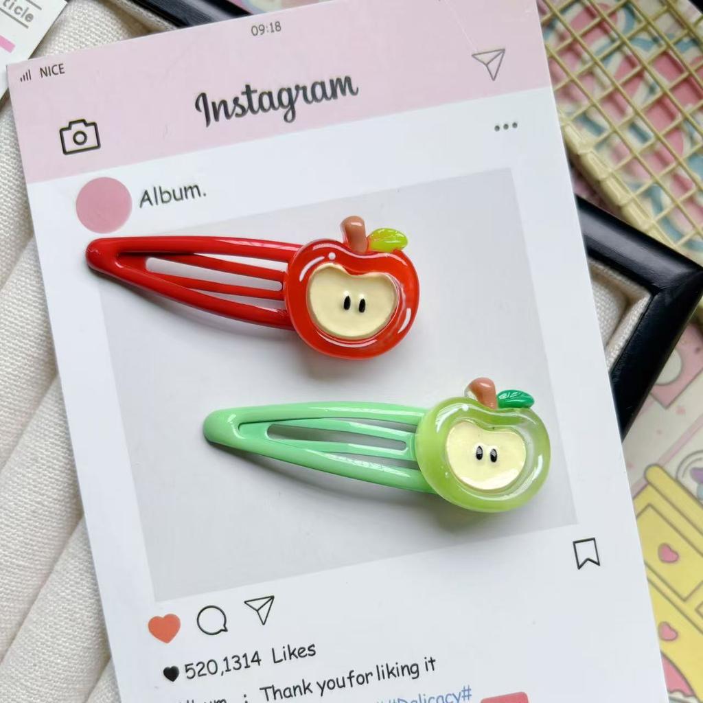 2025 4pcs Cute Apple BB Clip Ins Simulated Fruit Hairpin Broken Hair Side Girl Hairpin Sweet Hair Accessories Clip Headwear