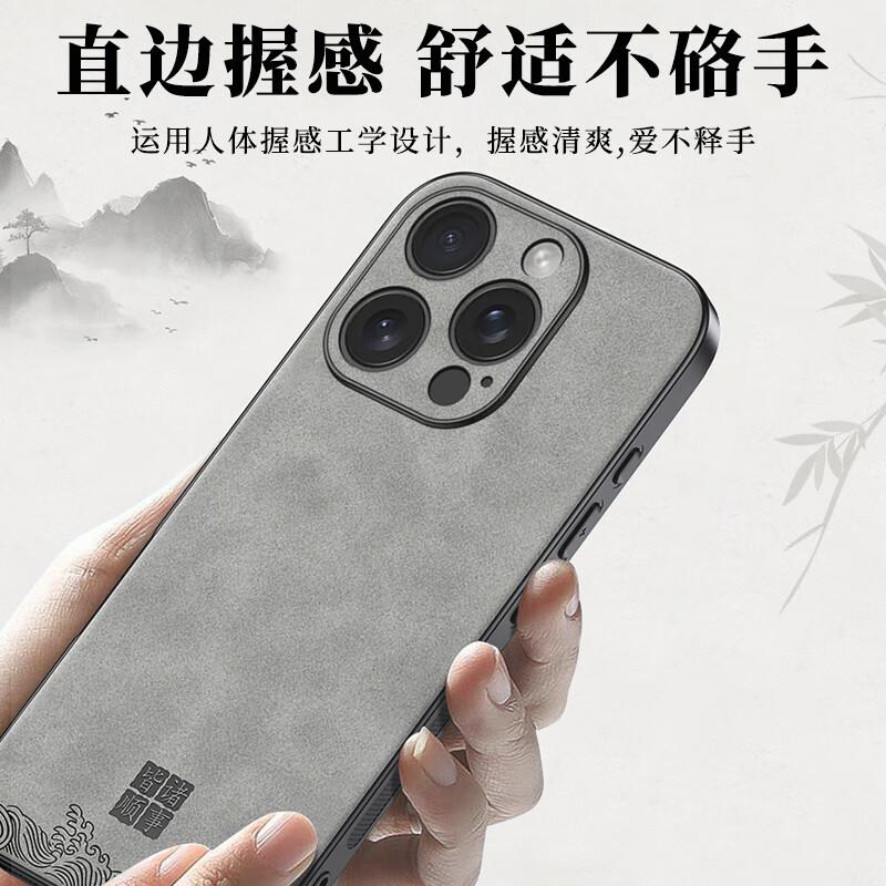 IPhone 15 Pro Case, IPhone 15 Pro Protective Cover, Full Lens Protection, Ultra-Thin, Shockproof, Luxury Lambskin, Simple Creative Lambskin, Gray