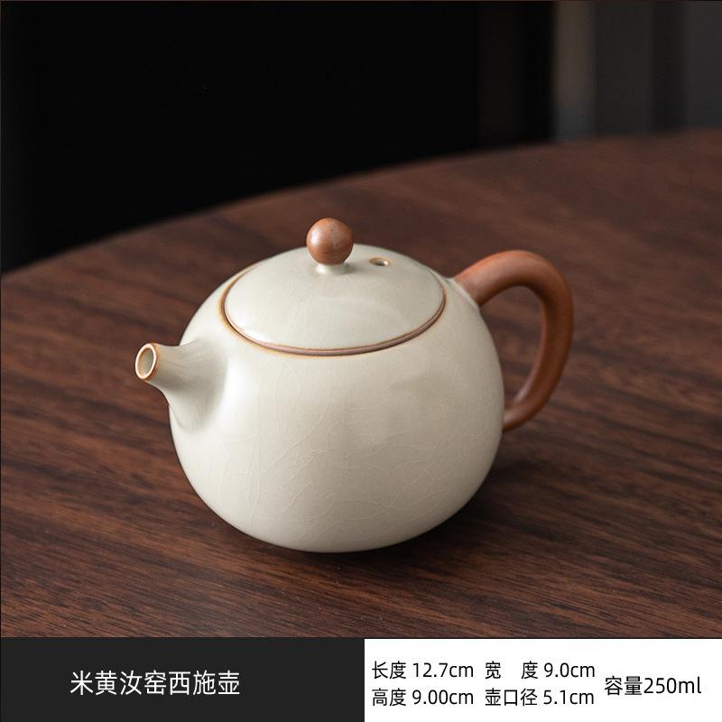 Beige Ru Porcelain Stone Pot 1011 New Ceramic Handmade Ru Kiln Opening Teapot Household Kung Fu Tea Set Brewing Teapot