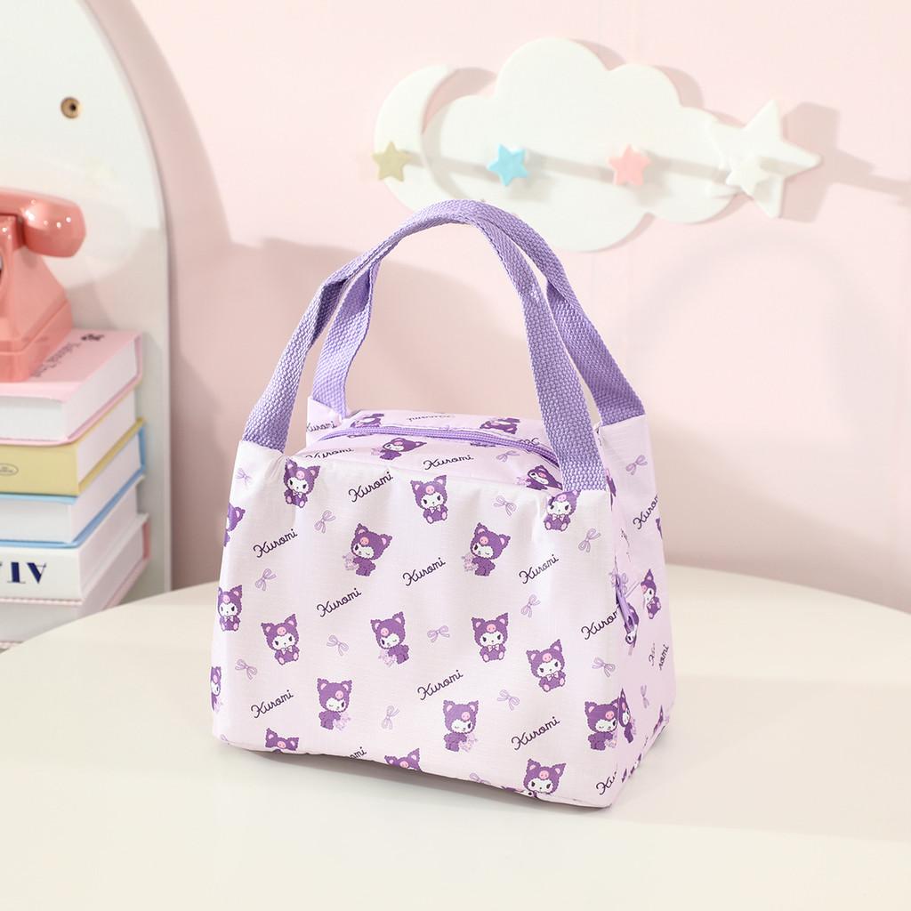 Portable Bento Bag With Insulation For Girls Featuring Kuromi And Melody Printed Oxford Cloth For School And Work