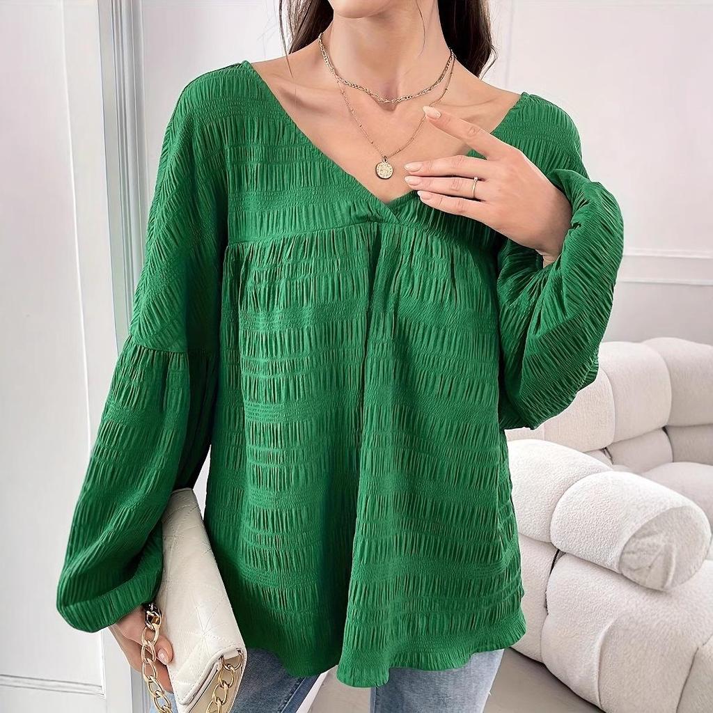 Women's Plus Size Elegant Solid Color Long-Sleeved Shirt