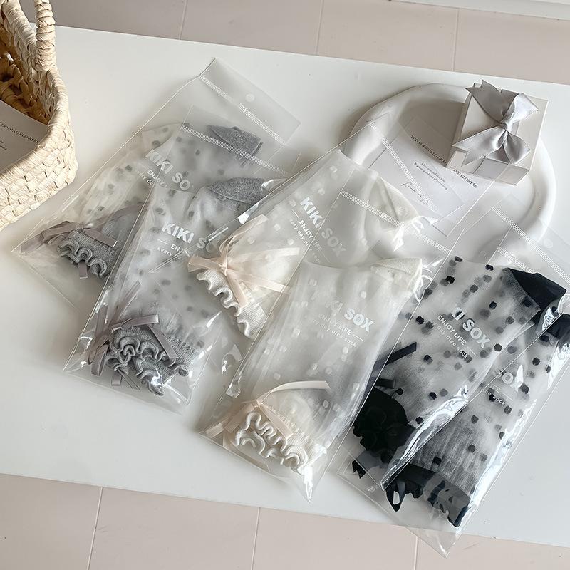 Polka Dot Bow Lace Socks, Thin Transparent Glass Fiber Mid-leg Socks for Spring and Summer, Sweet, Breathable and Sweat-absorbing Women's Socks