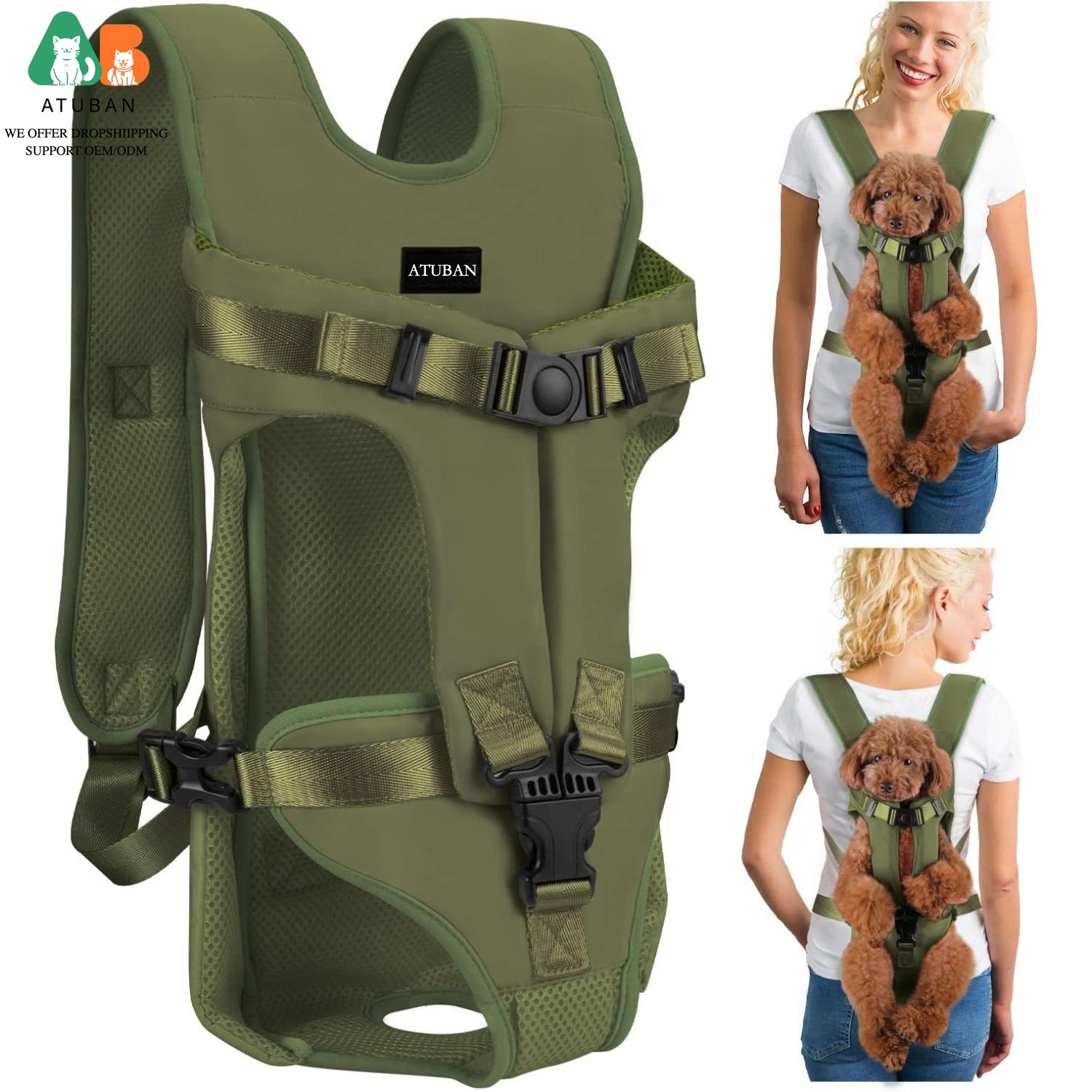

ATUBAN Dog Backpack Carrier,Legs Out Easy-fit Dog Front Carrier for Dogs,Adjustable Hands Free Chest Carrier for Hiking Cycling S зелёный