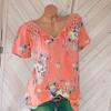 Sommer Casual Damen bedrucktes T-Shirt mit V-Ausschnitt und Spitze, kurzärmelig