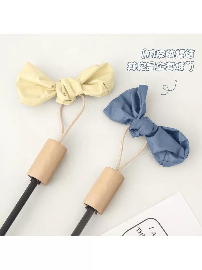 Wooden Handle Folding Sun Umbrella for Women, Dual-Use for Sun and Rain, Bowknot Folding Umbrella, Portable Sun and Rain Umbrella