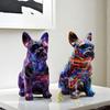 Cartoon Graffiti French Bulldog Statue Mini Colorful Dog Statue Painted Bulldog Statue  Home