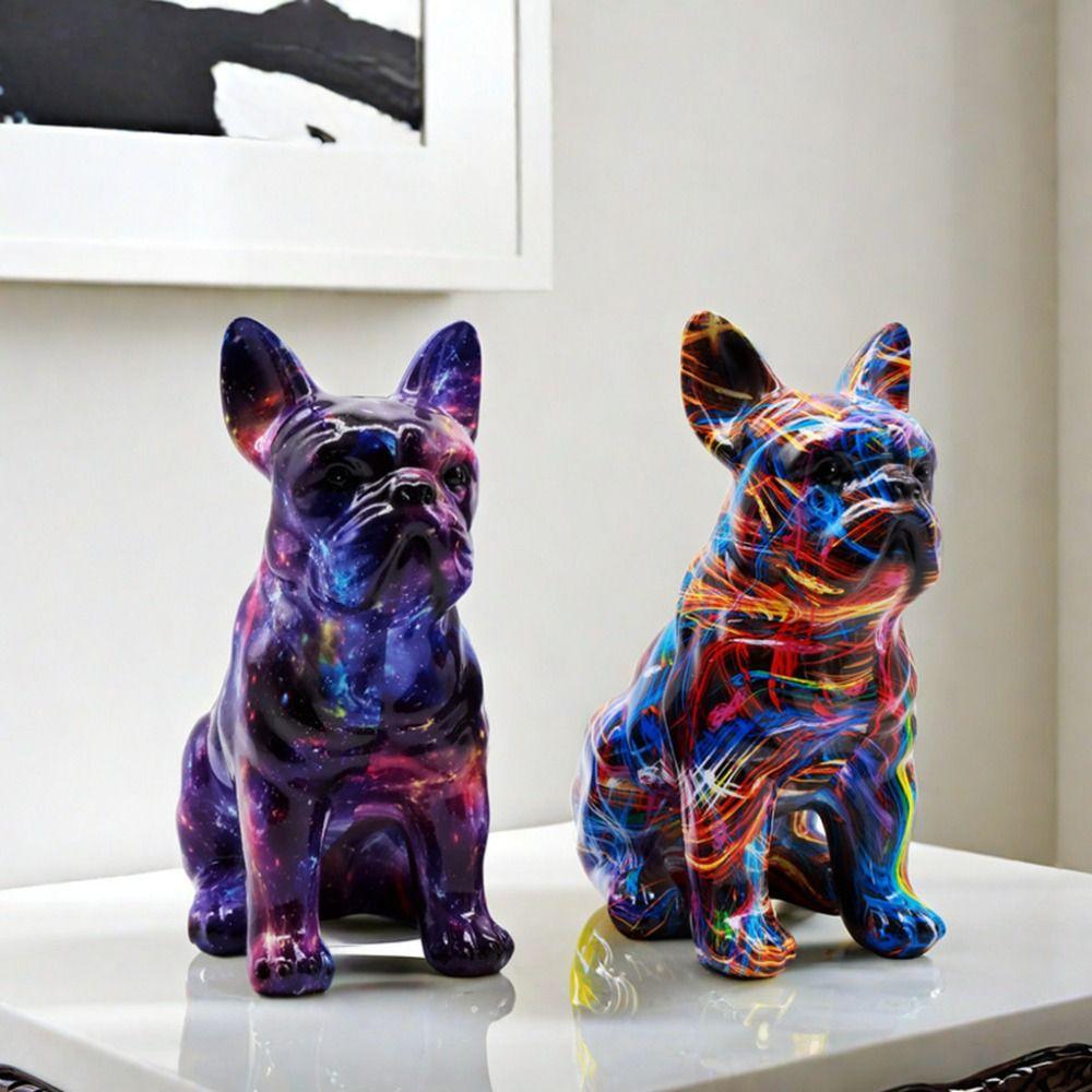 Cartoon Graffiti French Bulldog Statue Mini Colorful Dog Statue Painted Bulldog Statue  Home