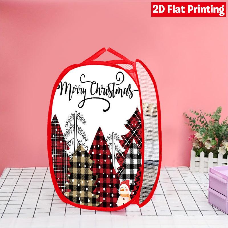 1Pcs Christmas Red Black Plaid Snowman Pop-Up Laundry Hamper Expandable Mesh Hamper Basket for Room Bedroom Bathroom Organization Contemporary Storage