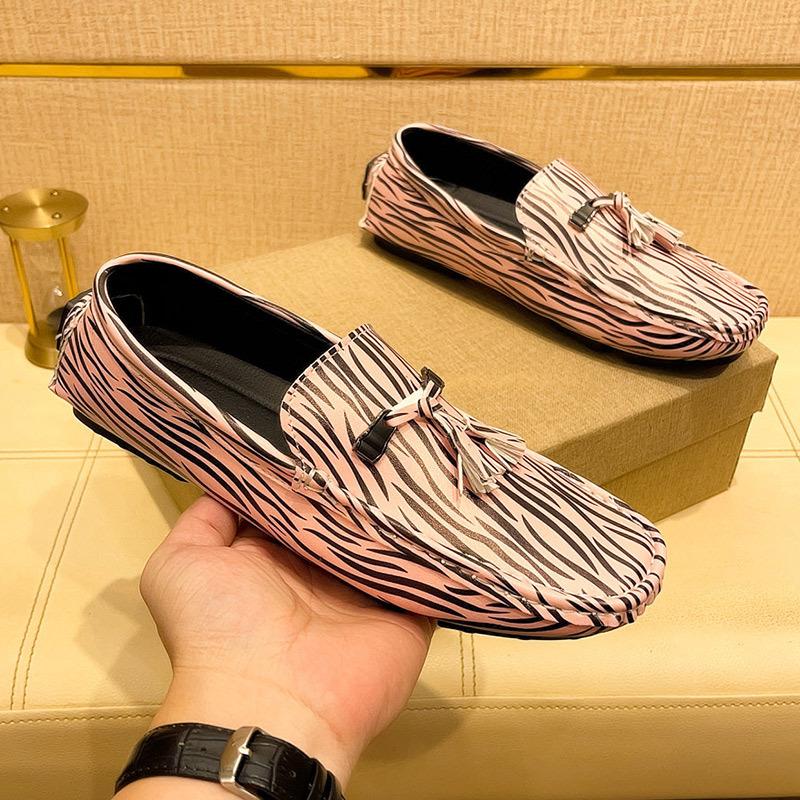 

Большие размеры, новые тисненые шапочки-туфли, мужские повседневные кожаные туфли с рисунком зебры, ленивые модные мокасины с одной педалью 48 розовый