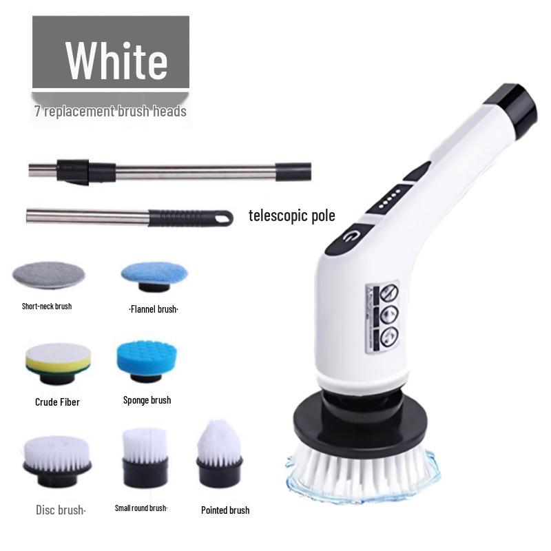 7-in-1 Cordless Electric Spin Scrubber with Retractable Long Handle.