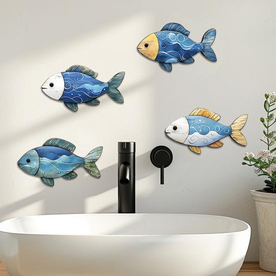3/4Pcs/Set Wooden Fish Wall Decoration Farmhouse Rustic Nautical Turtle Shell