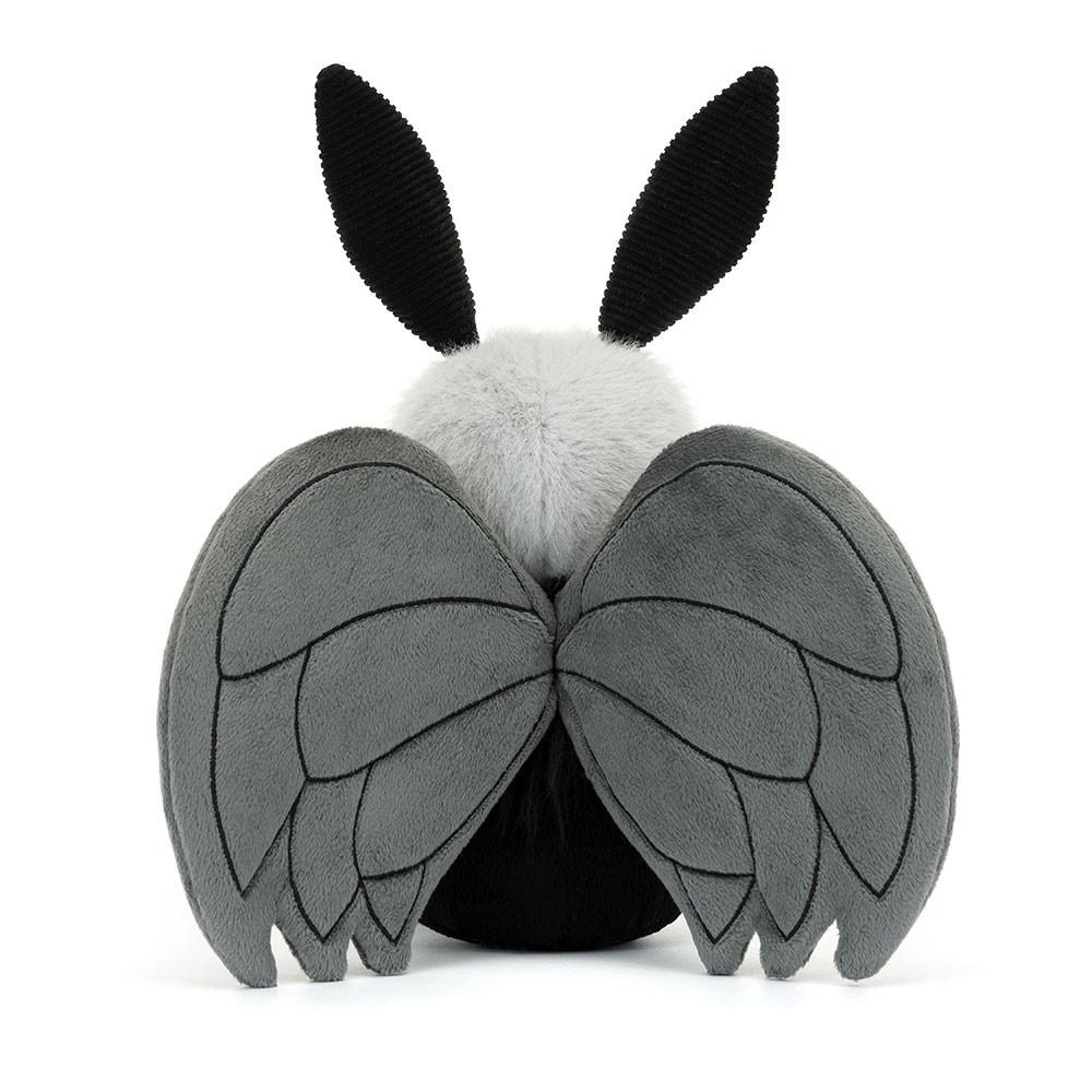 Jellycat Série de insetos Miff Mothman boneco animal divertido preto boneco de pelúcia sentado 18cm de altura