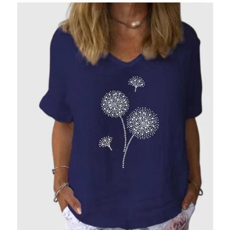 Summer Casual V-Neck Rainbow Printed Short Sleeve Women's T-Shirt Top