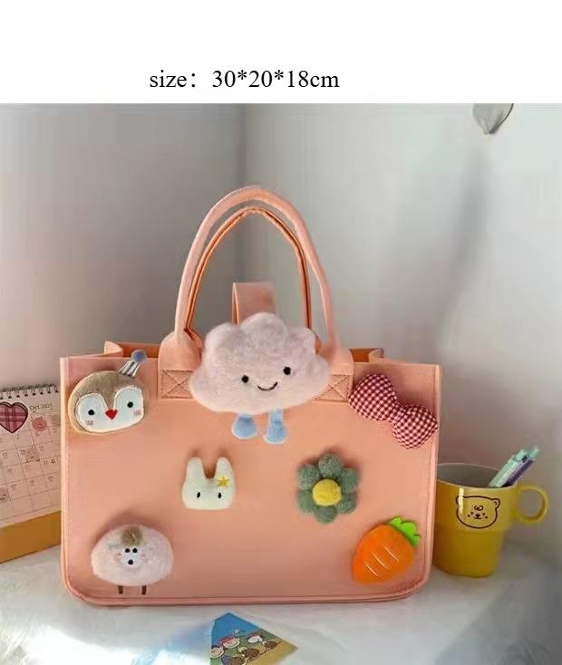 

Pink Felt Messenger Bags with Button for Women Casual Large Capacity Handbag Females Shopping Bags Felt Tote Handle Bag Gifts розовый