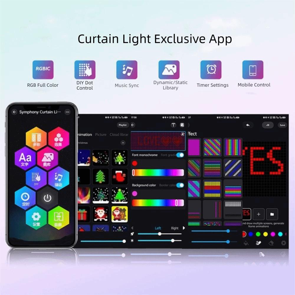 400 LEDs DIY Fairy Lights Bluetooth Control LED Curtain Strip RGB String Lights  Window Decoration