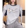 2025 Plus Size Rabbit Embroidery Long-Sleeve Slimming Fashion Top for Women