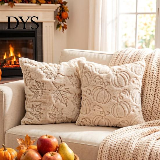 Farmhouse Throw Pillow Case Fall Plush Cushion Cover, Pumpkin Maple Leaf Embroidery Pattern Shams Autumn for Thanksgiving Home Decor Seasonal Textiles