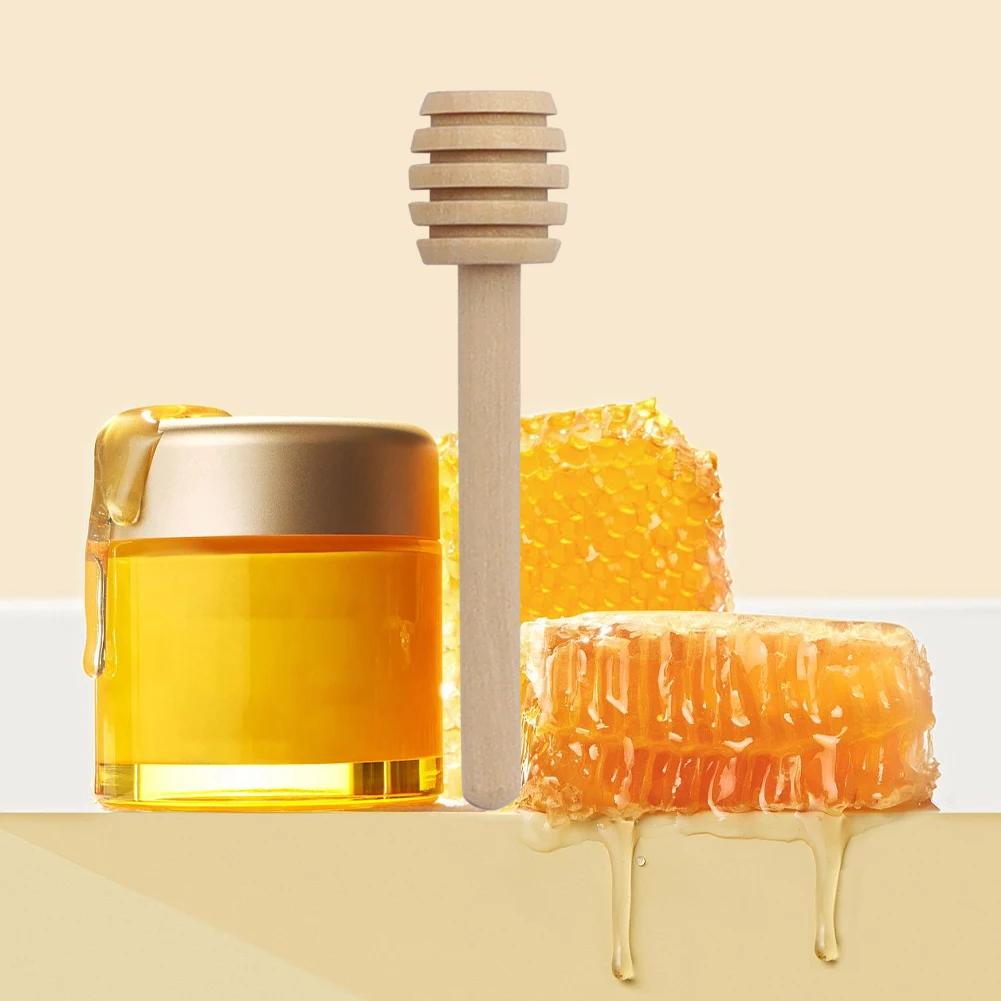 1-100PCS Wood Honey Spoon Stick Honey Stir Bar Mixing Handle Honey Wood Dipper Jar Spoon Honey Dipper Wooden Stirring Tools
