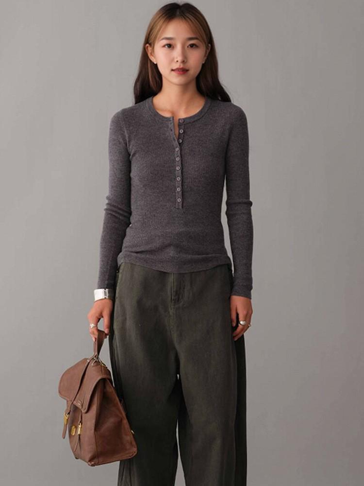 Maillard Women's Retro Wool Henley Pullover - Autumn/Winter Knitwear