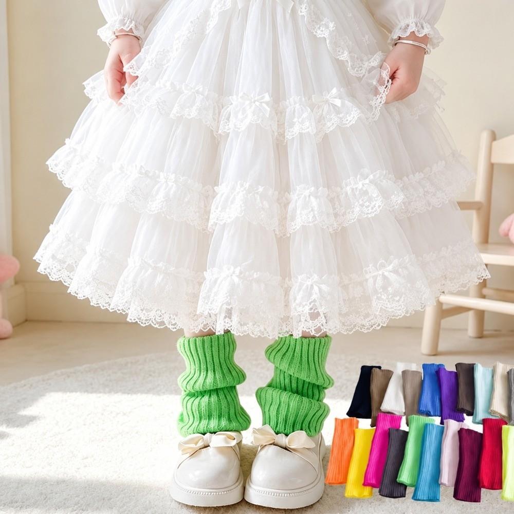 1 Pair Keep Warm Ribbed Leg Warmers Windproof Boot Cuffs Cute Knitted Foot Cover  Kids Girls