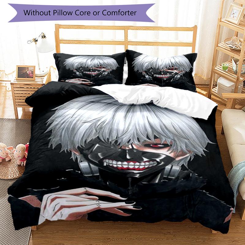 3pcs Tokyo Ghoul Bedding Set Duvet Cover Closure Includes 1 Duvet Cover & 2 Pillowcases, Soft and Comfortable for All Seasons.
