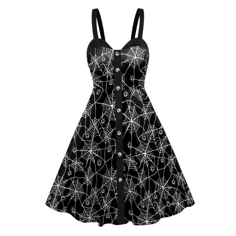 Halloween skirt women's dress new skeleton spider web digital printing suspender vest dress women