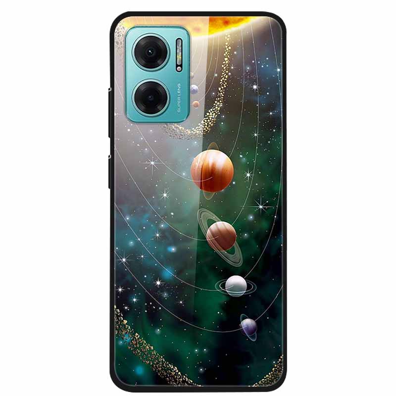 Case For Xiaomi Redmi Note 11E Luxury Tempered Glass Hard Back Cover For Redmi Note 11E Capa Shockproof Flower Funda Wolf Coque