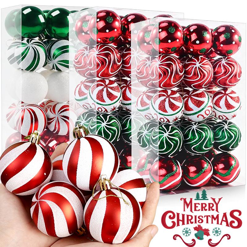 6/24pcs Colored Painting Christmas Balls Glitter Christmas Tree Hanging Pendant Ornament Home New Year Party Gift Decoration
