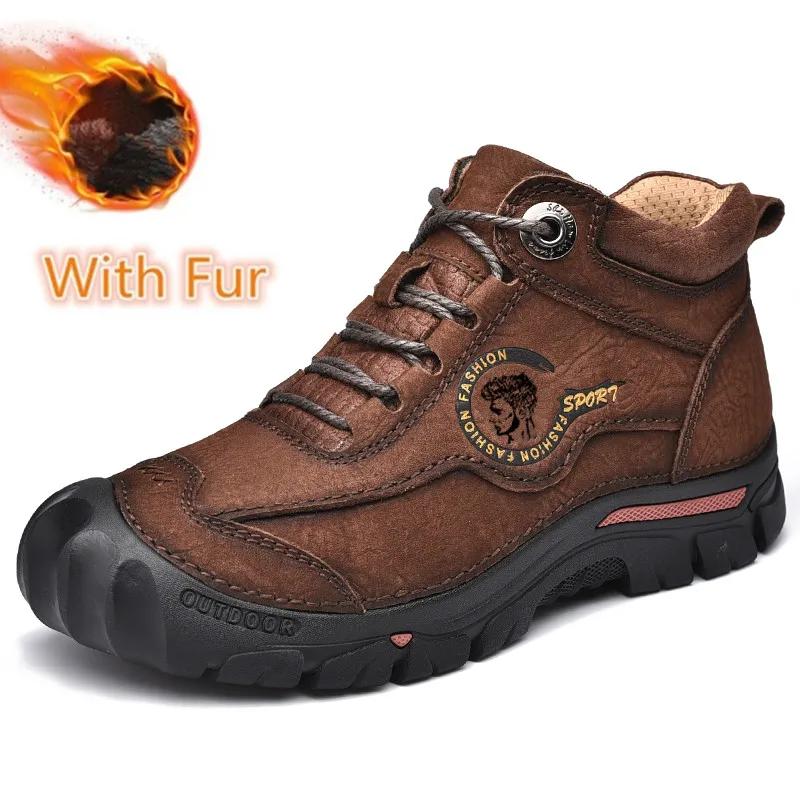Fashion Genuine Leather Casual Shoes Climbing Hiking Shoes Warm Winter Boots for Men High Quality Platform Snow Boot