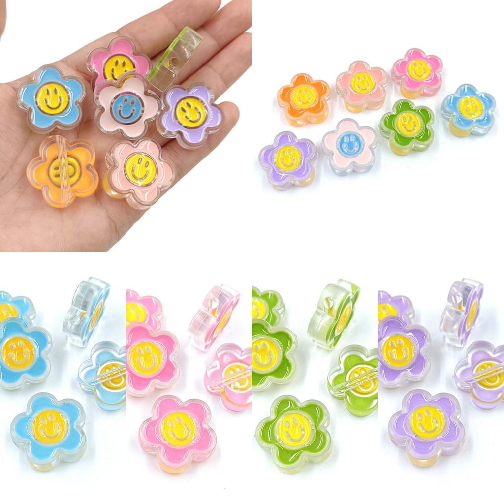 5 stücke Acryl Tropf Öl Transparent Smiley Blume Perlen Niedlichen Anhänger DIY Handwerk Keychain Schmuck Machen