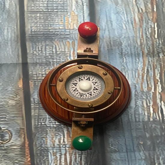 12.7cm Diameter marine compass with wooden base and tabletop decor
