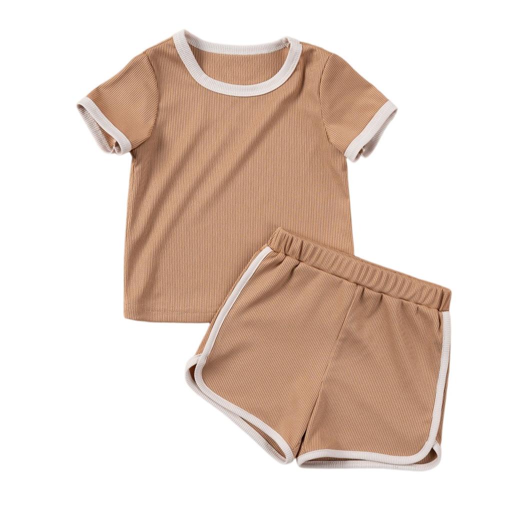 Jungen Colorblock Set - Geripptes Kurzarm- & Shorts-Outfit