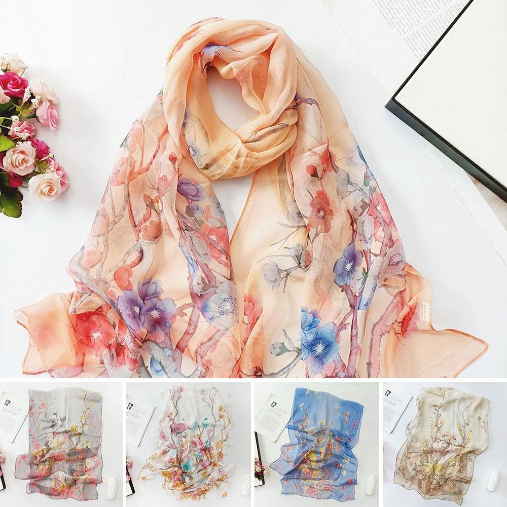 Embroidered Silk Scarf Sun-Resistant Long Wraps Summer Sunscreen Hijab  for Women