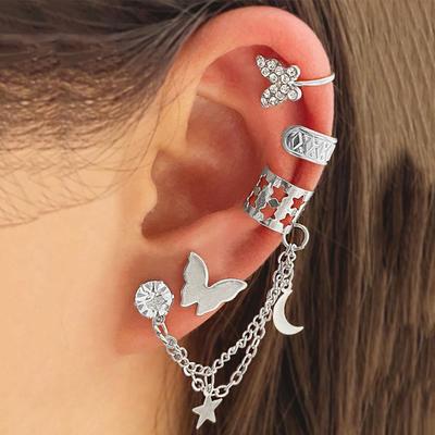 Set di Ear Cuff con Nappe a Farfalla di Strass Esagerati - Orecchini a Bottone a Forma di U in Lega Senza Foro