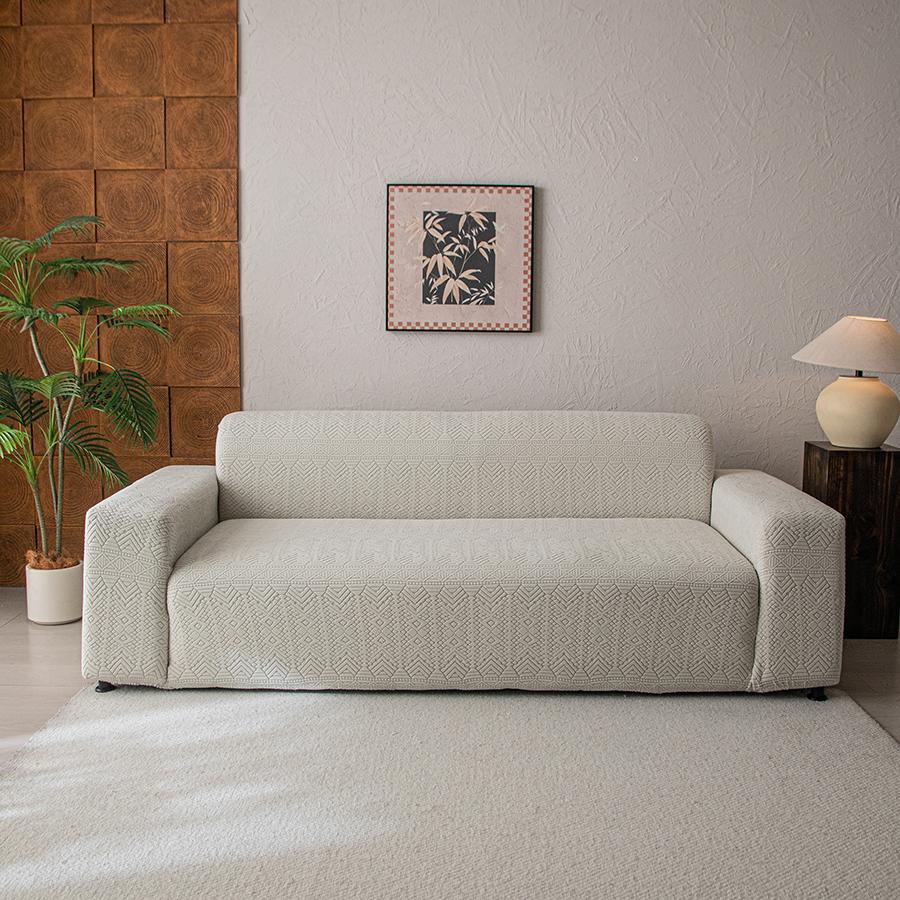 Polar Fleece Jacquard Sofa Cover With Geometric Pattern High Elasticity Pet-Friendly Stain-Resistant All-Season Use Machine Wash