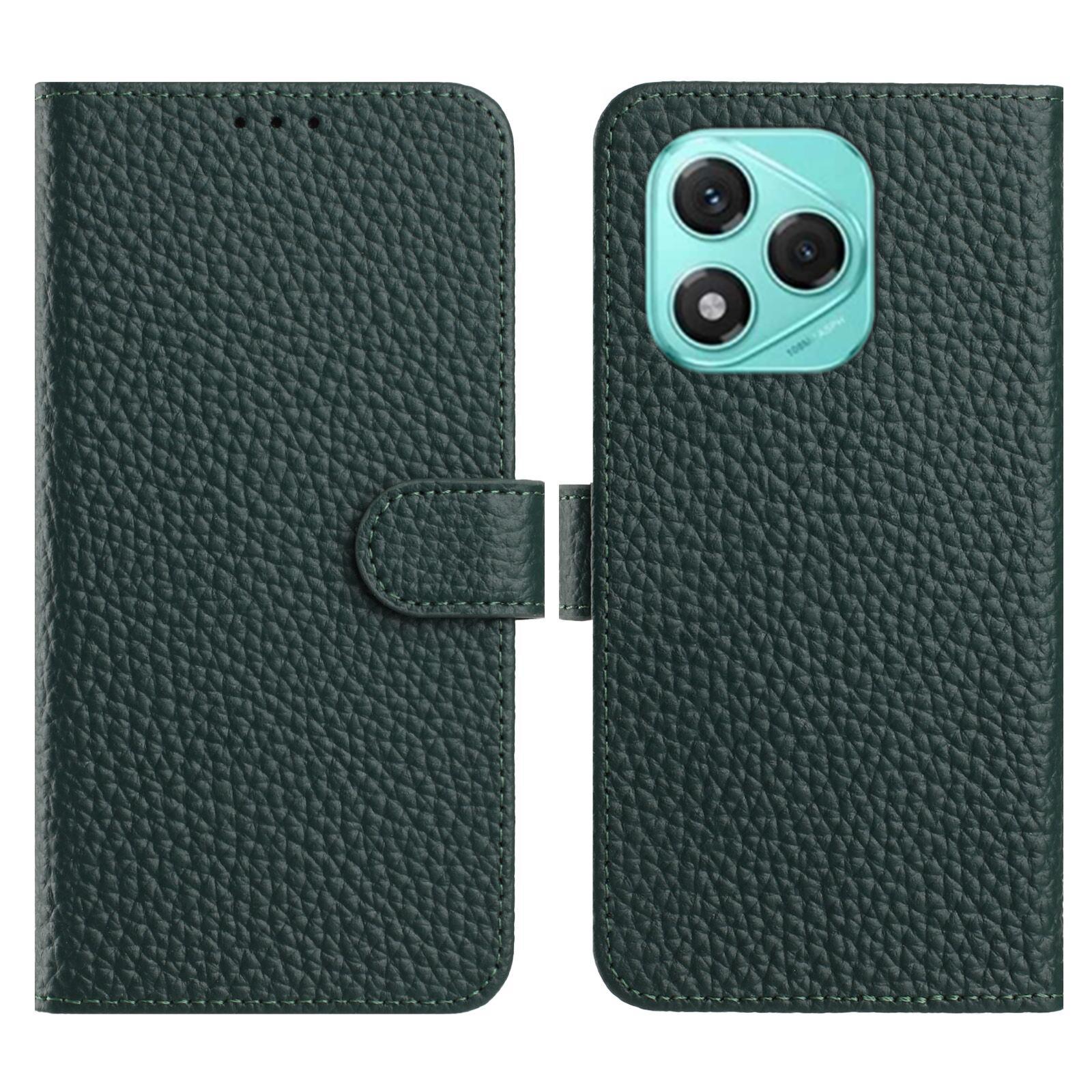 

For Honor 400 Lite 5G Case Wallet Stand Litchi Texture Genuine Cow Leather Flip Phone Cover Green