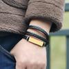 Simple And Stylish Stainless Steel Woven Leather Bracelet, Titanium Steel Smooth Multi-Layer Men'S Leather Bracelet